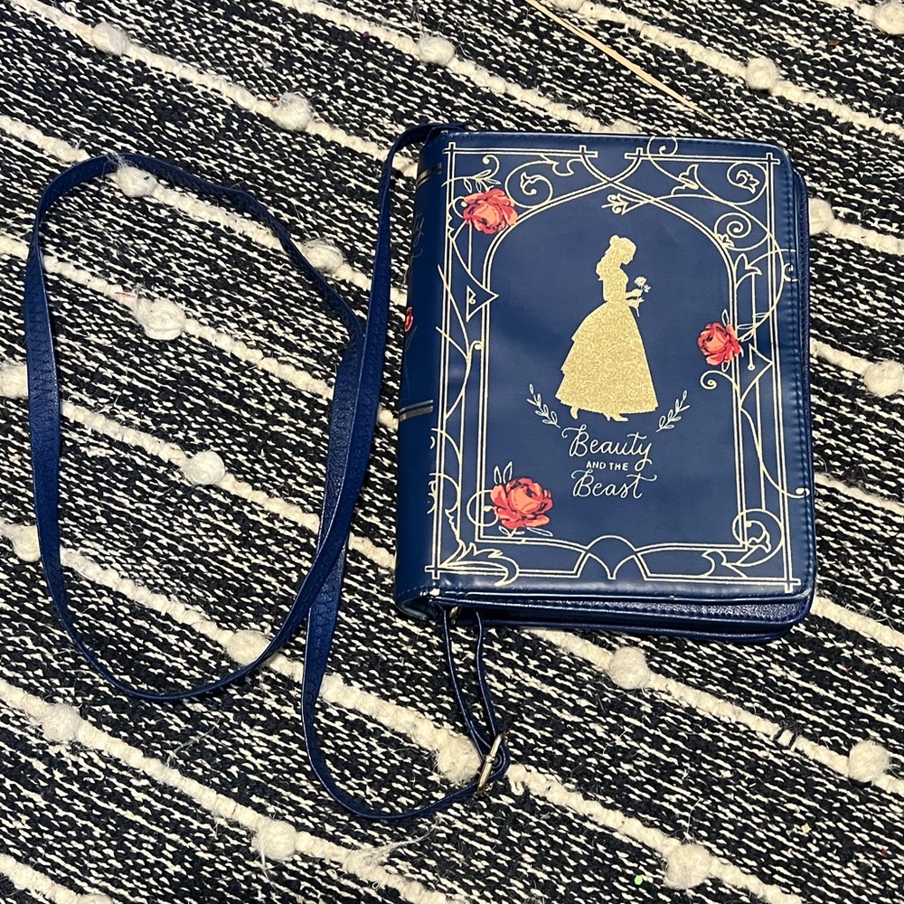 DISNEY BEAUTY AND THE BEAST BOOK PURSE BELL ROSE